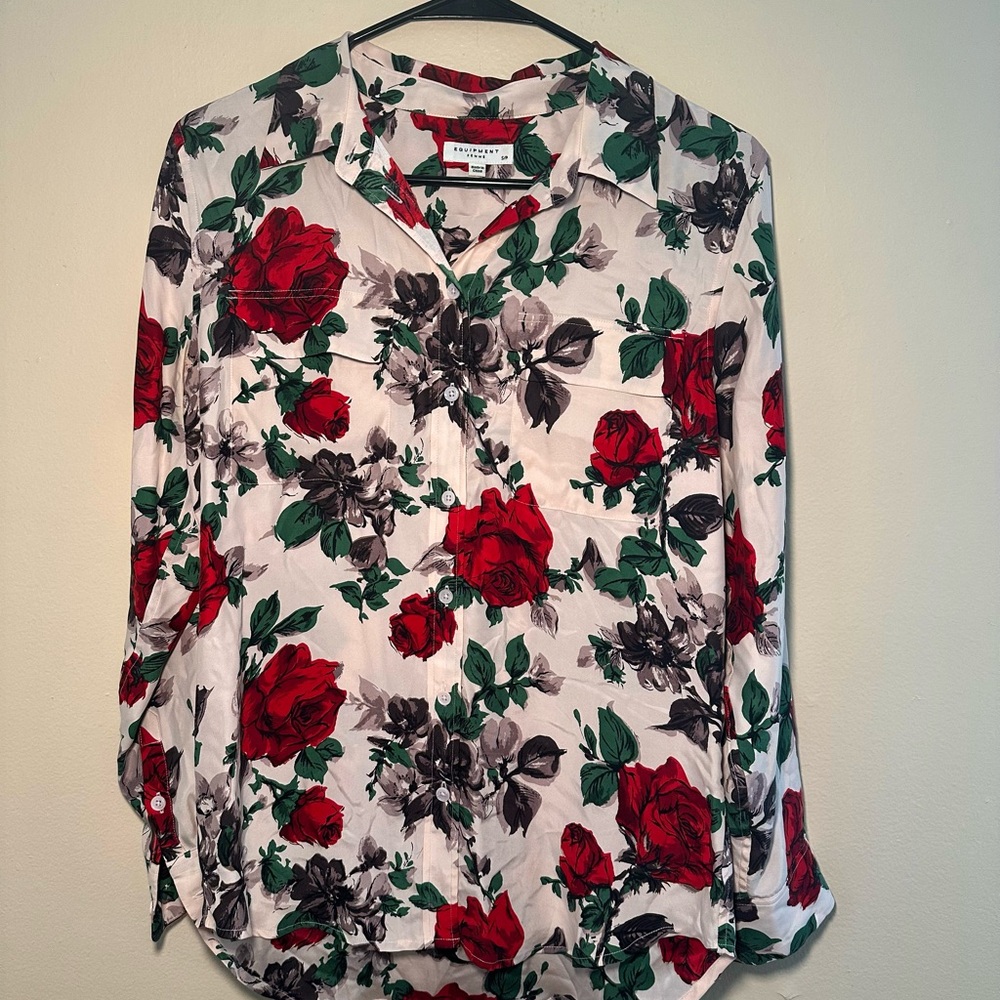 Equipment Rose Print Silk Blouse